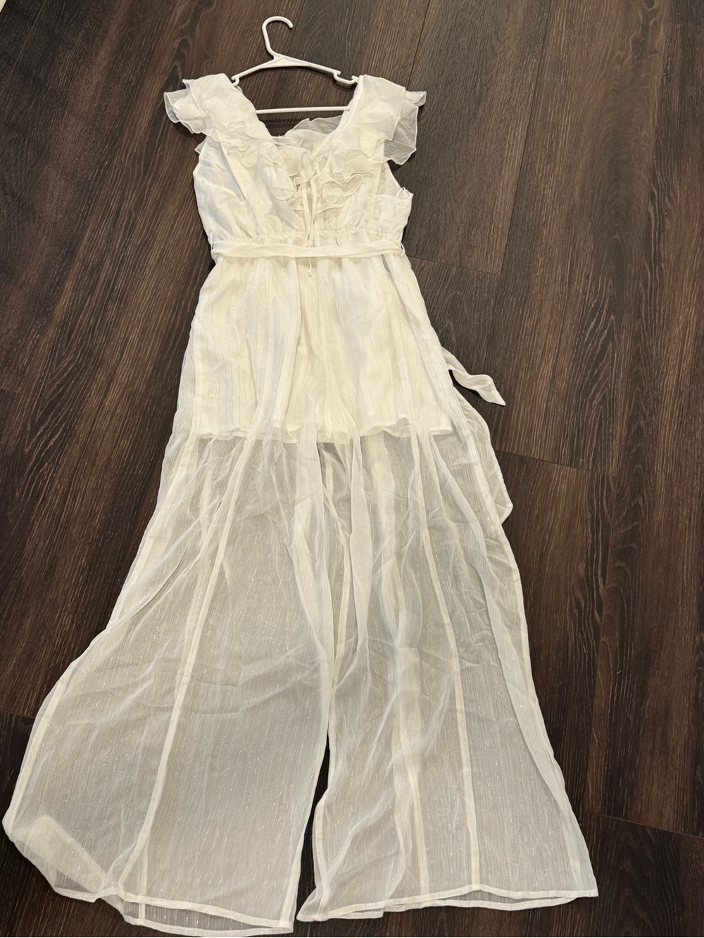 FAVLUX Cream Sheer Ruffle Jumpsuit